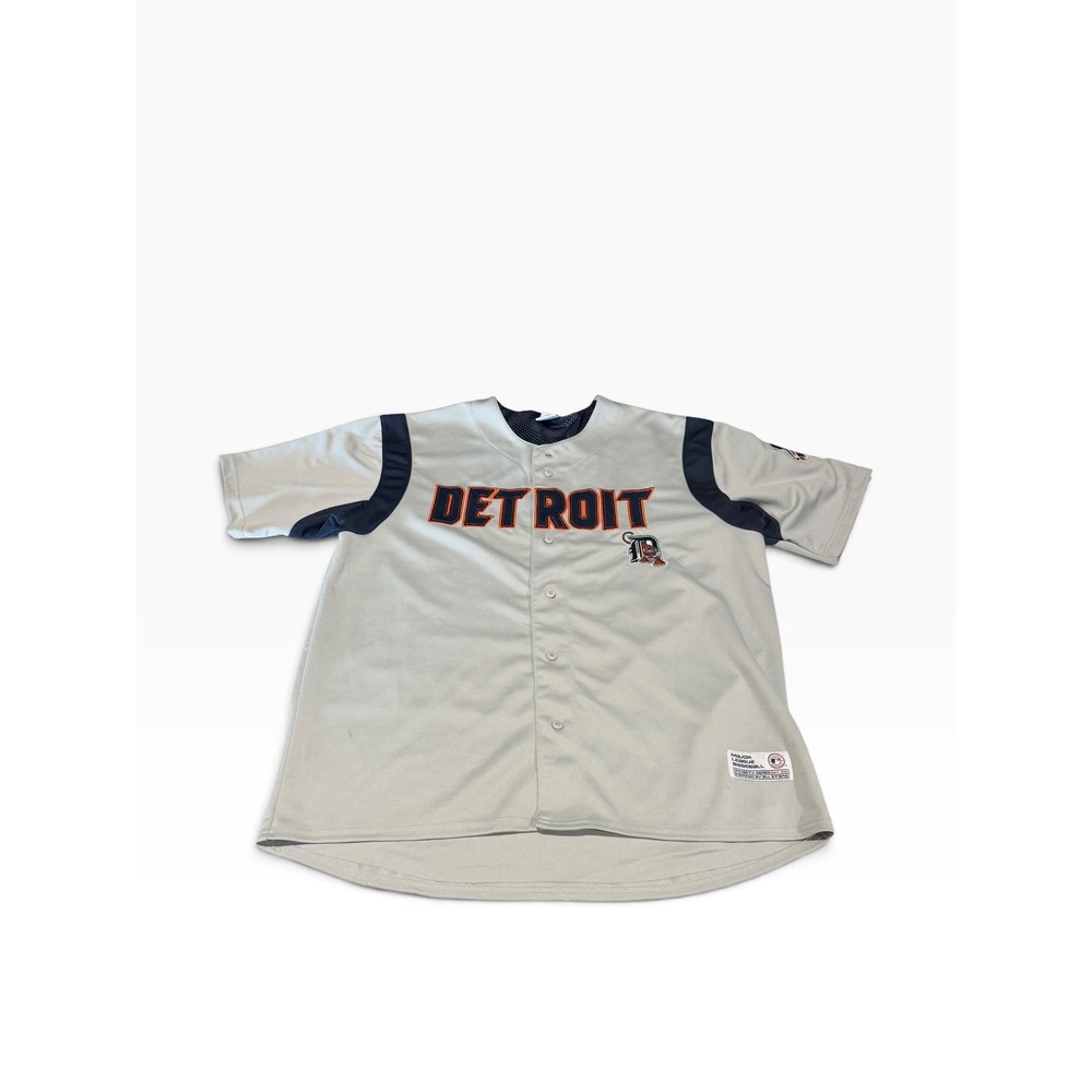 Detroit Tigers Dynasty Series Baseball Jersey Gray Navy Blue XL Button Front